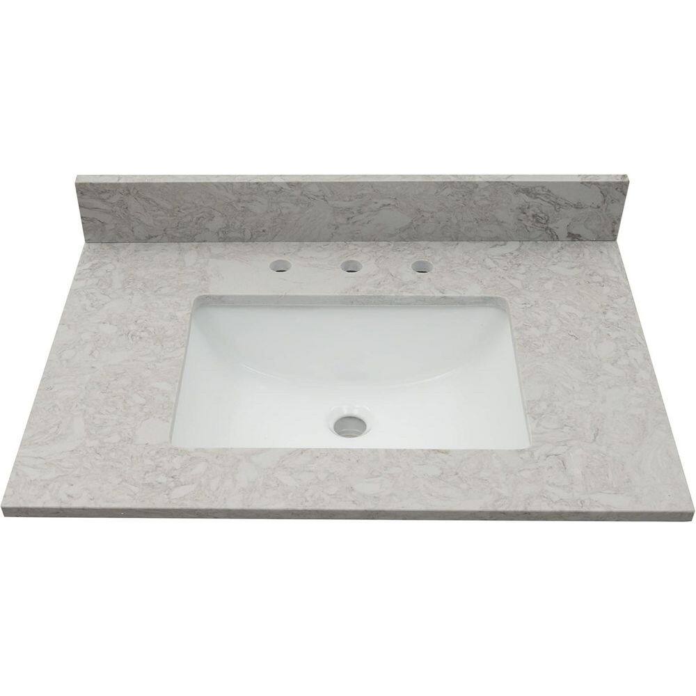 Fyui 24 in. W x 22 in. D Engineered Stone Vanity Top Rectangular Single Sink White Sink Bathroom Vanity Top in Gray price history on PriceWatchPro