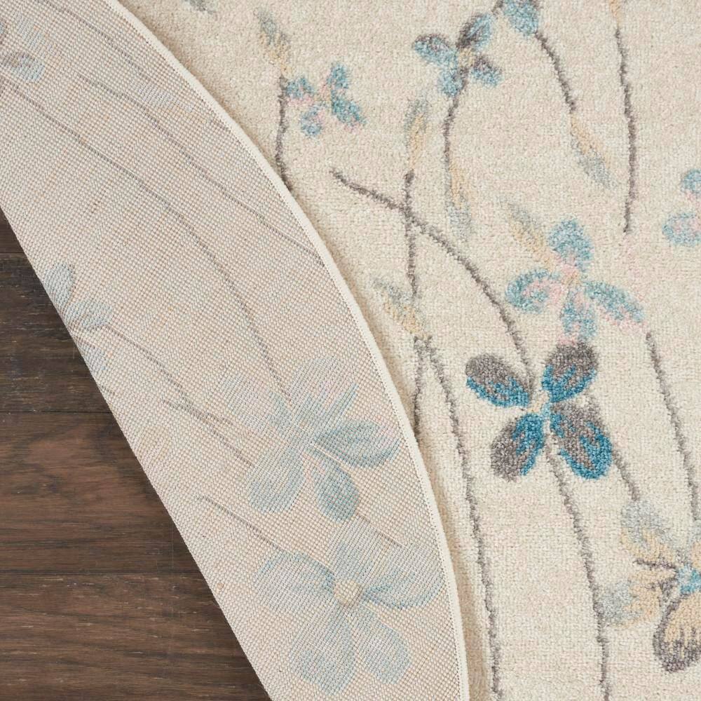 Ivory Floral Bliss Round Braided Area Rug, 63" Diameter