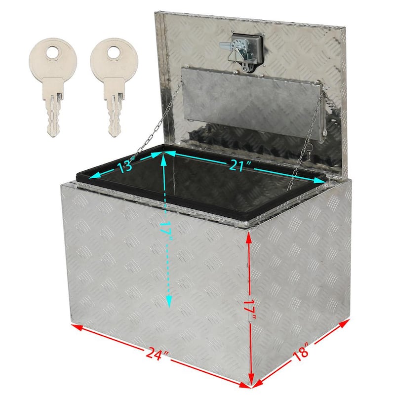 24 in. Silver Aluminum Underbody Truck Tool Box Double RV ATV Trailer Storage Boxes with Locks Keys