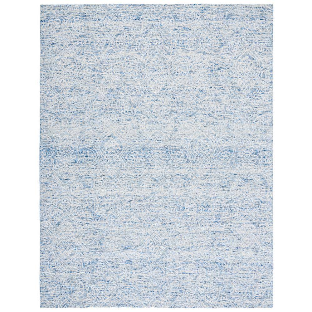 Handmade Blue and Ivory Wool 9' x 12' Area Rug