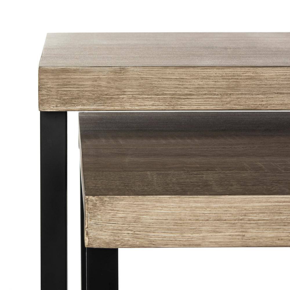Femi Light Brown and Black Rectangular End Table Set