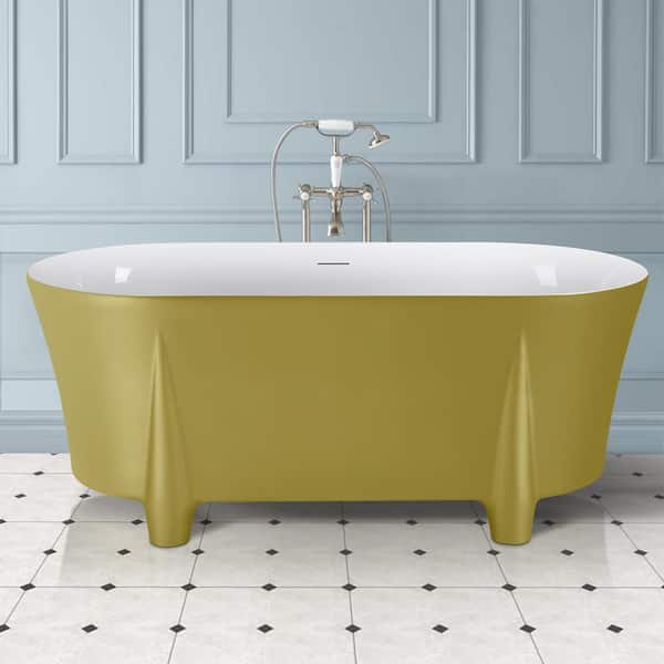 Mokleba 59 in. Acrylic Freestanding Flatbottom Contemporary Soaking Double-Slipper Non-Whirlpool Bathtub in Gold