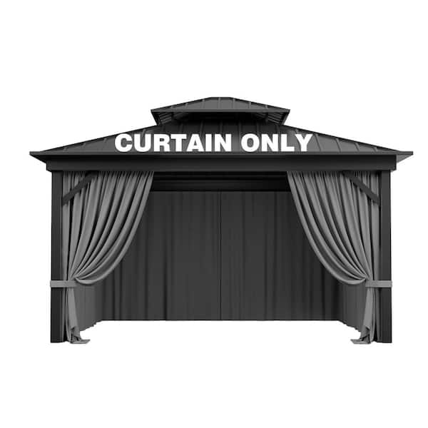WNP 12 ft. x 12 ft. Universal Outdoor Privacy Curtains, Gazebo Curtain Replacement with Zipper Grey (4-Side Curtain Only)