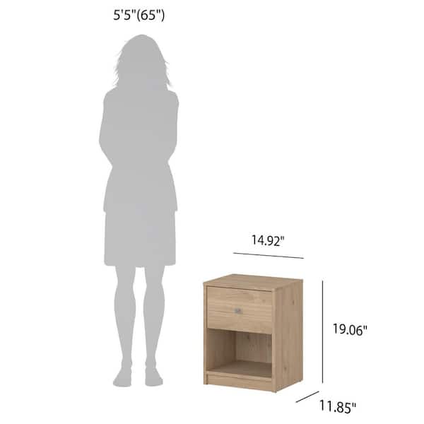 Tvilum Portland 1-Drawer Jackson Hickory Nightstand 19.06 in. H x