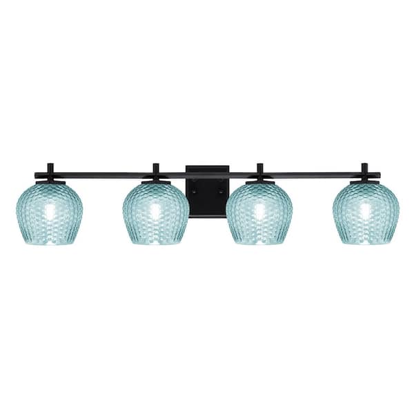 Unbranded Bridgewater 37 in. 4 Light Vanity Light Matte Black with 6 in. Turquoise Textured Glass Shades, No Bulbs Included