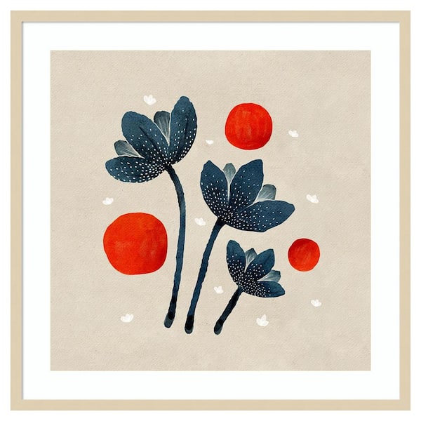 Amanti Art Blue Flowers II by Katie Oshea 33 in. W x 33 in. H. Wood Framed Wall Art Print Framed in Brown