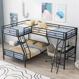 Black Twin Over Full Bunk Bed with Twin Size Loft Bed and Desk