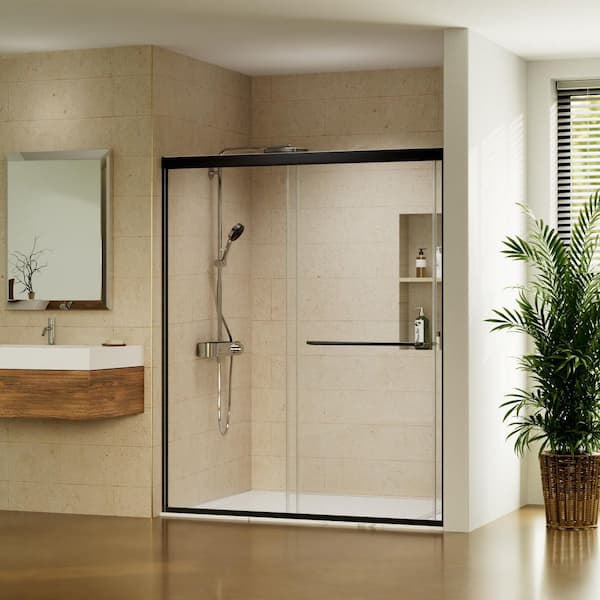 56-60 in. W x 72 in. H Sliding Framed Shower Door in Matte Black with 1/4 in. (6 mm) Tempered Clear Glass
