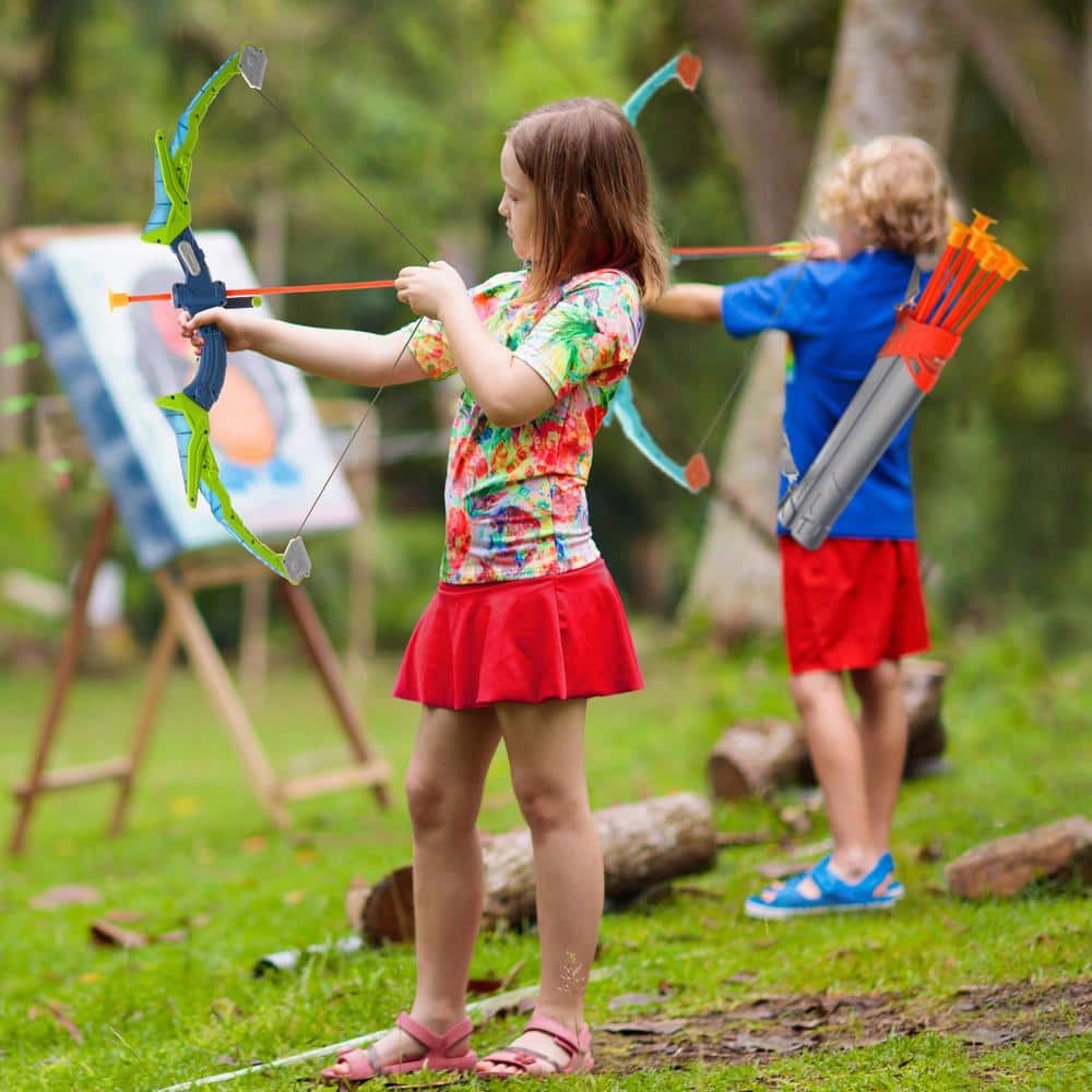 VEVOR Kids Bow and Arrow Set 2 LED Light Up Archery with 20 Suction Cup Arrows, Standing Target 2 Quivers 3 Target Cans