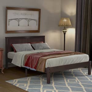 Modern Espresso (Brown) Wood Frame Twin Size Platform Bed with Headboard, Solid Wood Legs and Support Slats