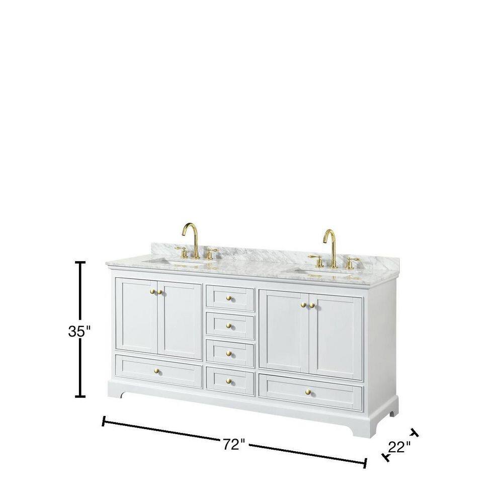 Deborah Classic White 72" Double Vanity with Carrara Marble Top and Gold Trim