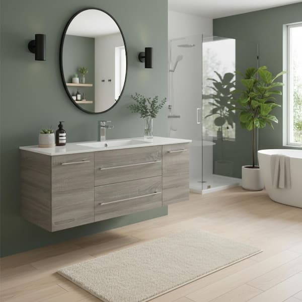 Kato 48 in. W x 19 in. D x 20 in. H Single Sink Wall Bathroom Vanity Cabinet in Dorato with Cultured Marble Top in White