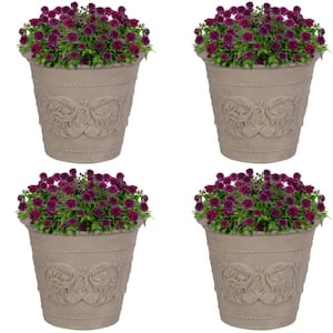 Arabella 20 in. Beige Outdoor Resin Flower Pot Planter (4-Pack)