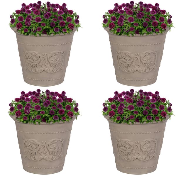 Arabella 20 in. Beige Outdoor Resin Flower Pot Planter (4-Pack)