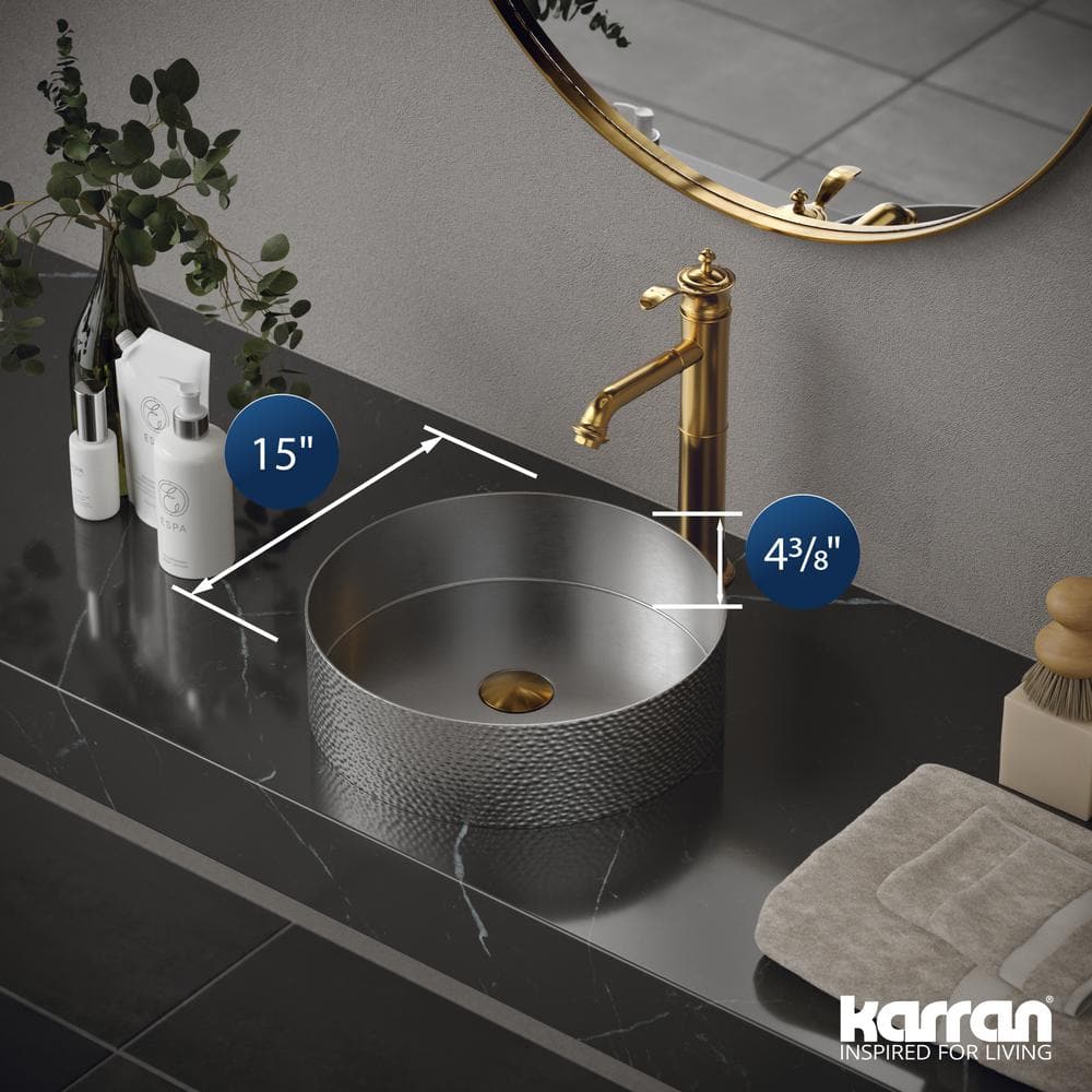 15-Inch Round Stainless Steel Vessel Bathroom Sink