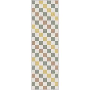 Multi 2 ft. 3 in. x 7 ft. 3 in. Runner Flat-Weave Apollo Square Modern Geometric Boxes Area Rug