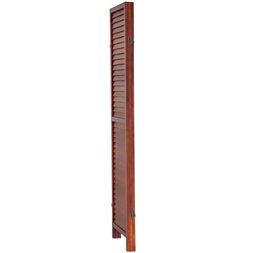 Walnut 6 ft Tall Wooden Louvered 3-Panel Folding Room Divider