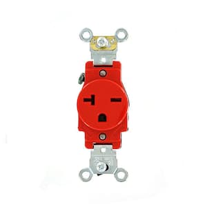20 Amp Industrial Grade Heavy Duty Self Grounding Single Outlet, Red