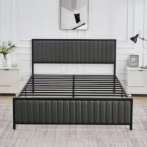 Bed Frame, Gray Metal Frame, Queen Platform Bed with Heavy-Duty Metal Foundation, Upholstered Headboard Bed