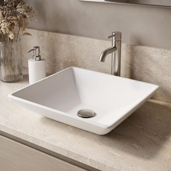 VIGO Hibiscus Modern White Matte Stone 16 in. L x 16 in. W x 5 in