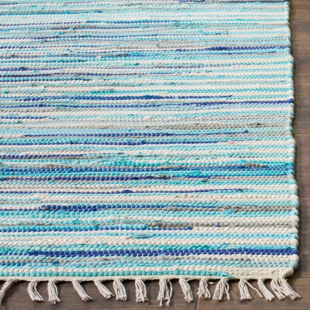 Turquoise and Multicolor Handmade Cotton Striped Area Rug, 8' x 10'