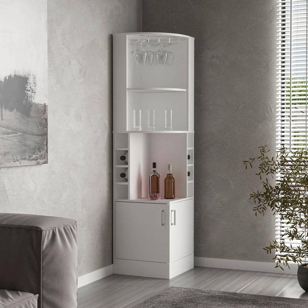 Flynama Corner Bar Cabinet, Double Door Cabinet, Glass Rack, Eight