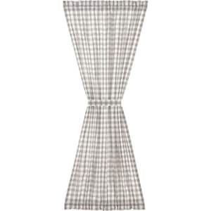 Annie Buffalo Check Gray White 40 in. W x 72 in. L Cotton Light Filtering Rod Pocket French Door Curtain Panel