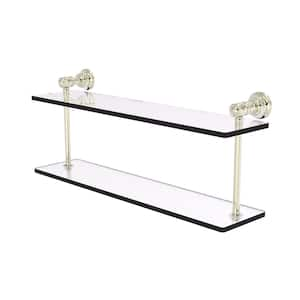 Carolina Collection 22 in. x 9.2 in. H x 5.6 in. D Brass Rectangular Two Tiered Glass Shelf in Polished Nickel