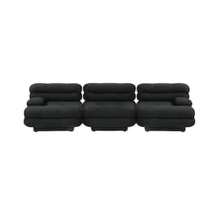 Vintage 109 in. Square Arm 3-Piece Velvet Curved Soriana Sectional Sofa in. Black