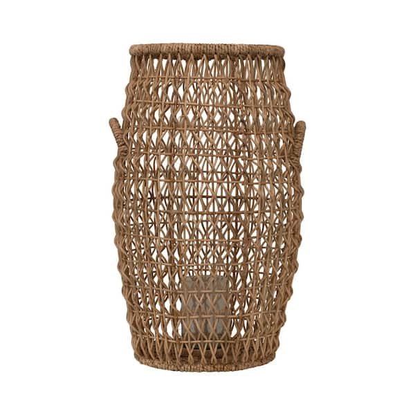 Storied Home Brown Rattan & Water Hyacinth Lantern with Glass Insert