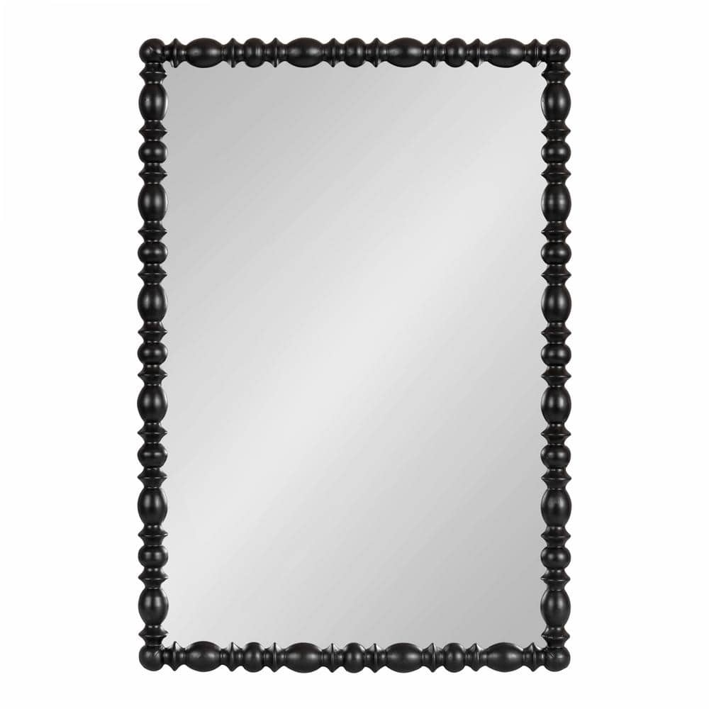 Black Turned Wood Beaded Rectangular Vanity Mirror