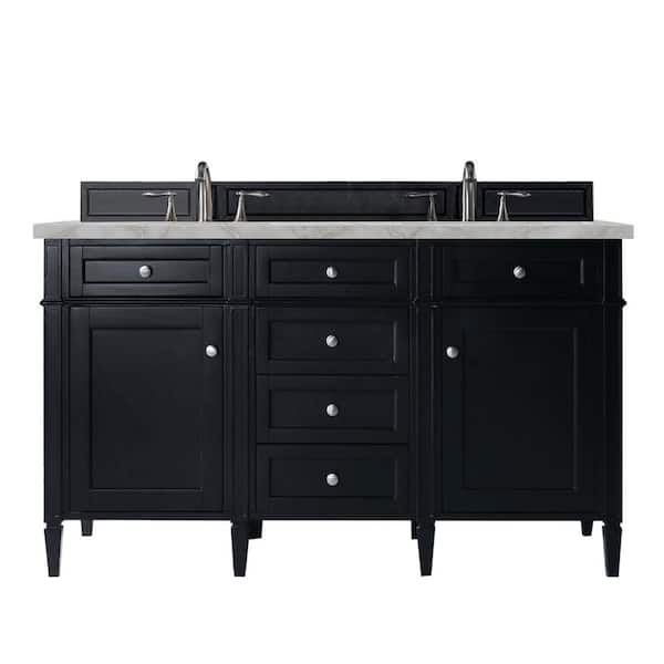 Brittany 60.0 in. W x 23.5 in. D x 34.0 in. H Bathroom Vanity in Black Onyx with Victorian Silver Silestone Quartz Top