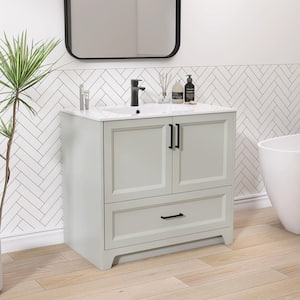 36 in. W. x 22 in. D x 34 in. H Freestanding Single Sink Bath Vanity Cabinet in Gray with Solid Surface Stone Top & Sink