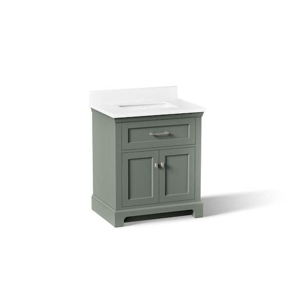 Charlemont 30.98 in. Freestanding Umbral Green Bath Vanity with White Quartz Top