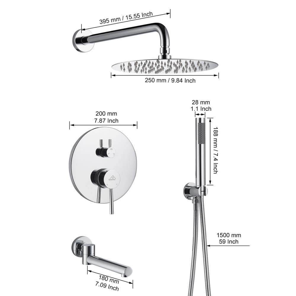 Chrome Dual Round Rain Shower System with Handheld and Wall Mount