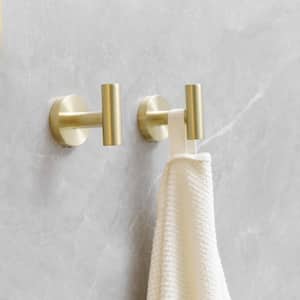2-Pieces Wall Mount Round Shape J-Hook Robe/Towel Hook Bathroom Storage Modern in Brushed Gold