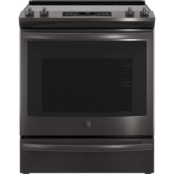 GE 30 in. 5.3 cu. ft. Slide-In Electric Range with Self-Cleaning Convection Oven and Air Fry in Black Stainless Steel