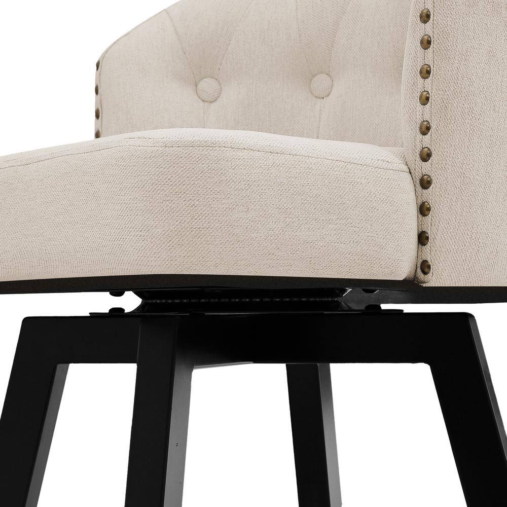 Linen Upholstered Swivel Counter Stools with Metal Legs, Set of 2