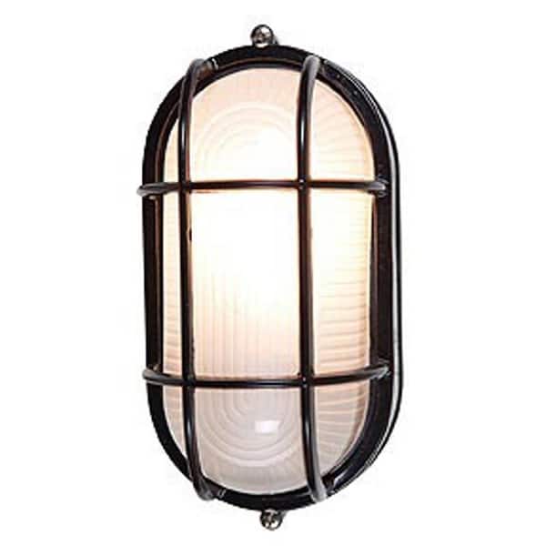 Access Lighting - Nauticus 1-Light Black Outdoor Bulkhead Light with Frosted Glass Shade