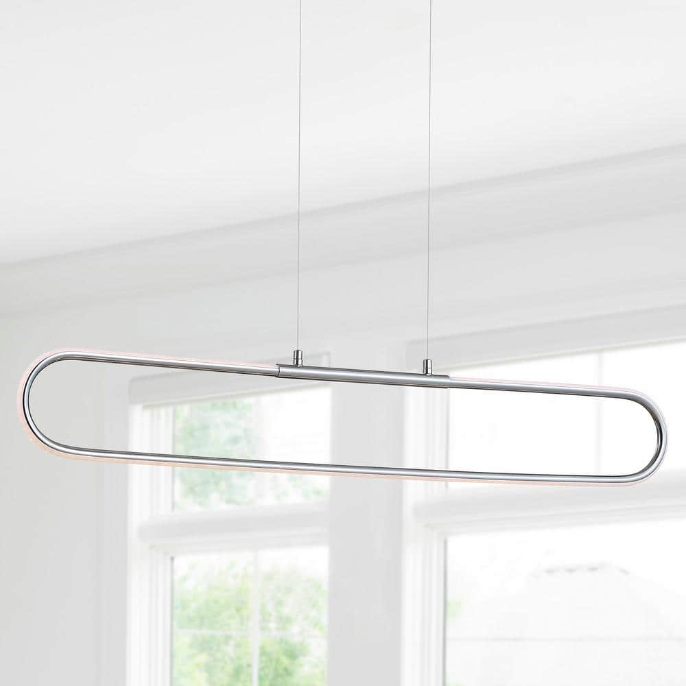 Ned Minimalistic 39" Chrome LED Linear Pendant with Adjustable Height