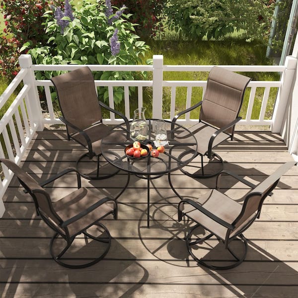 5-Piece Metal Outdoor Dining Set with Umbrella Hole, Breathable Textilene, Powder-Coated Steel, Random Umbrella