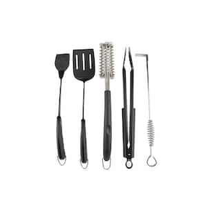 5-Piece Silicon Ergonomic Handle Grill Cook and Clean Set with Spatula, Tongs, Basting Brush, Cleaning Tools