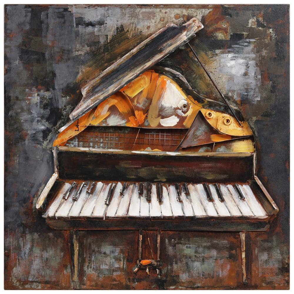 Magic Keys Multicolor Hand Painted Metal Piano Wall Art, 32" x 32"