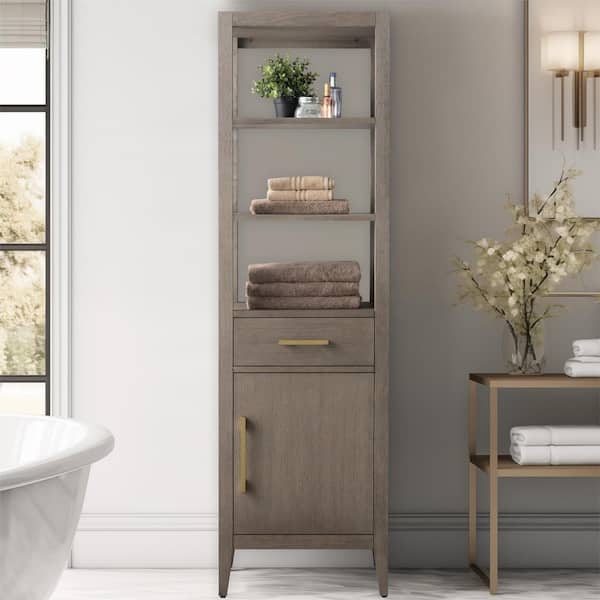 Vanity Art 21 in. W x 17 in. D x 72 in. H Brown MDF Floor Standing Linen Cabinet with Soft Close Door in Driftwood Gray/GB
