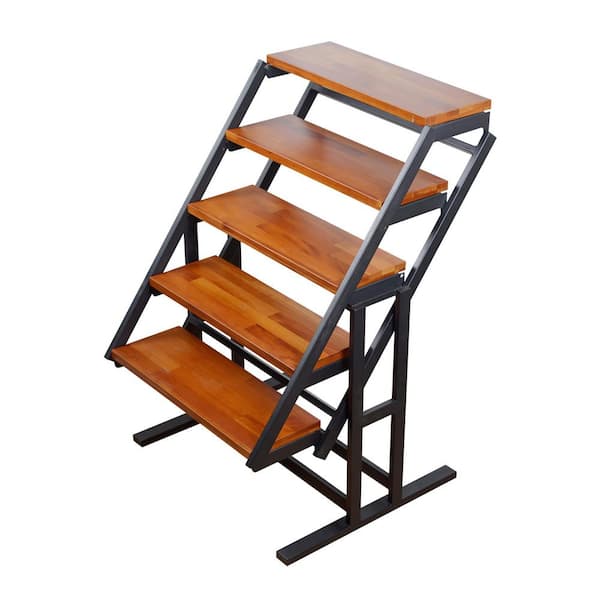 Unbranded 47.2 in. W x 30.7 in. H Black and Natural Rubberwood Space-Saving Convertible Storage Decorative Wall Shelf, Floor Shelf