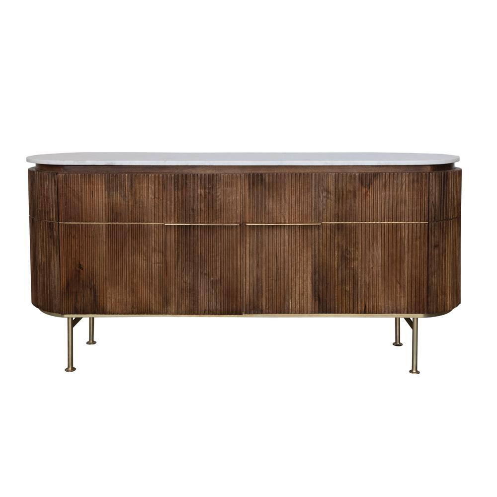 Storied Home 63 in. Natural Finish Oval Mango Wood and Marble Console