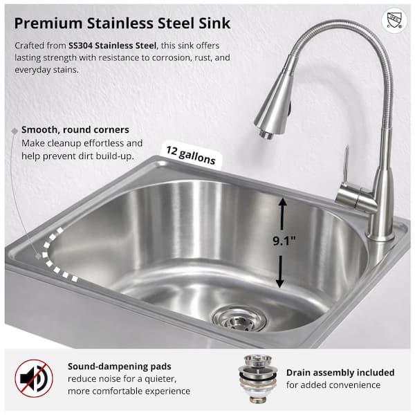 Glacier Bay 24 in. W x 21 in. D x 34 in. L Freestanding Stainless