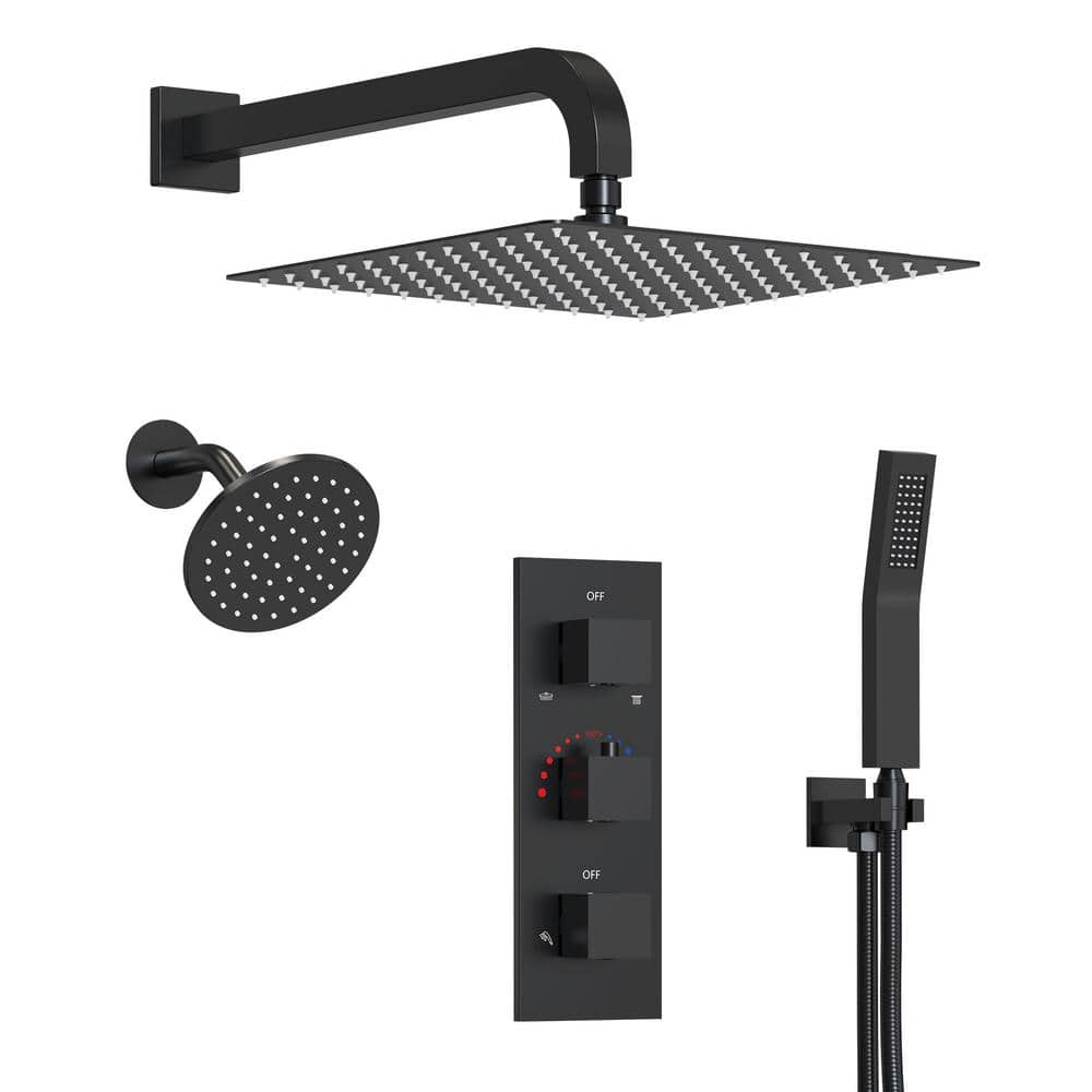 Matte Black 12" Dual Shower Head System with Handheld Spray