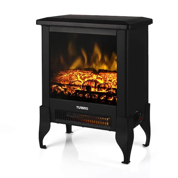 TURBRO Suburbs 14 in. Freestanding Electric Fireplace Stove with Realistic Dancing Flame Effect and Thermostat in Black