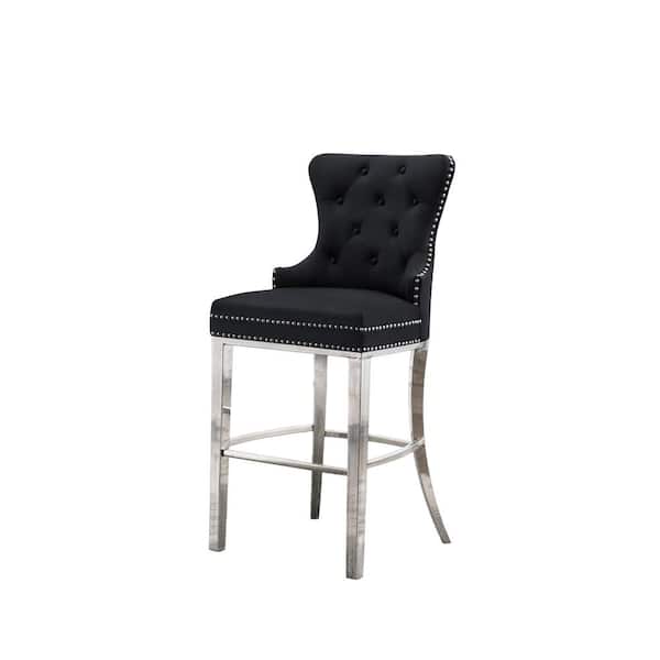 Best Quality Furniture Nani Black Velvet Fabric High Back Stainless Steel Frame Counter Height Chair (Set of 2).